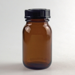 Weithalsgläser, Braunglas, mit Schraubverschluss