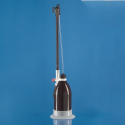 Automatic burettes, glass, Schilling pattern, boro 3.3, class B, amber