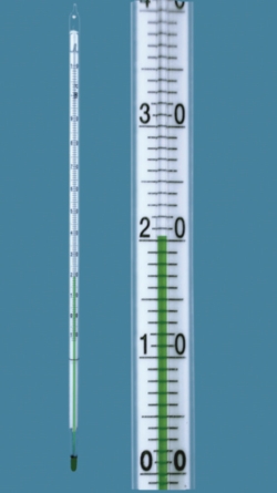 General purpose thermometer, enclosed-scale type, green filling