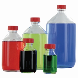 Narrow-mouth bottles, glass, clear, PTFE-lined screw caps