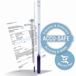 Precision thermometer ACCU-SAFE, similar ASTM, Celsius scale, stem type, with DAkkS calibration certificate