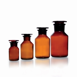 Wide-mouth reagent bottles, soda-lime glass, amber glass
