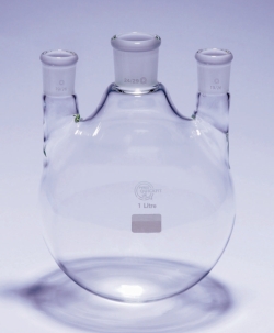 Round bottom flasks with three necks, NS joints, parallel arms, Pyrex®
