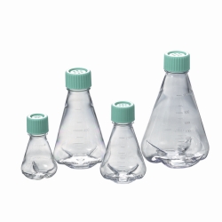 Erlenmeyer flasks, PC, sterile, with baffled bottom and vent cap