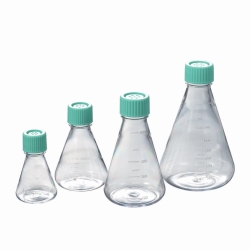 Erlenmeyer flasks, PC, sterile, with plain bottom and vent cap
