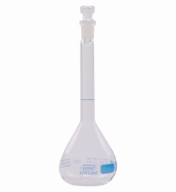 Volumetric Flasks Volac FORTUNA®, boro 3.3, class A, with glass stoppers, blue graduation