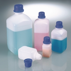 Narrow mouth square bottles, HDPE, with tamper-evident screw cap