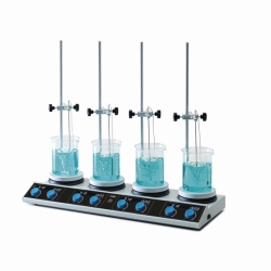 Agitateur magn&eacute;tique multi-postes avec chauffage AM 4 Digital Set, avec sonde de temp&eacute;rature, tige, borne