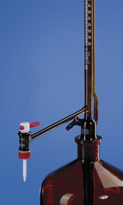 Burette automatique de Pellet, en verre borosilicaté brun 3.3, classe B