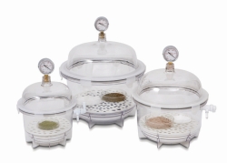 Desecadores de vacío LLG, policarbonato, forma redonda, alta resistencia, con vacuómetro